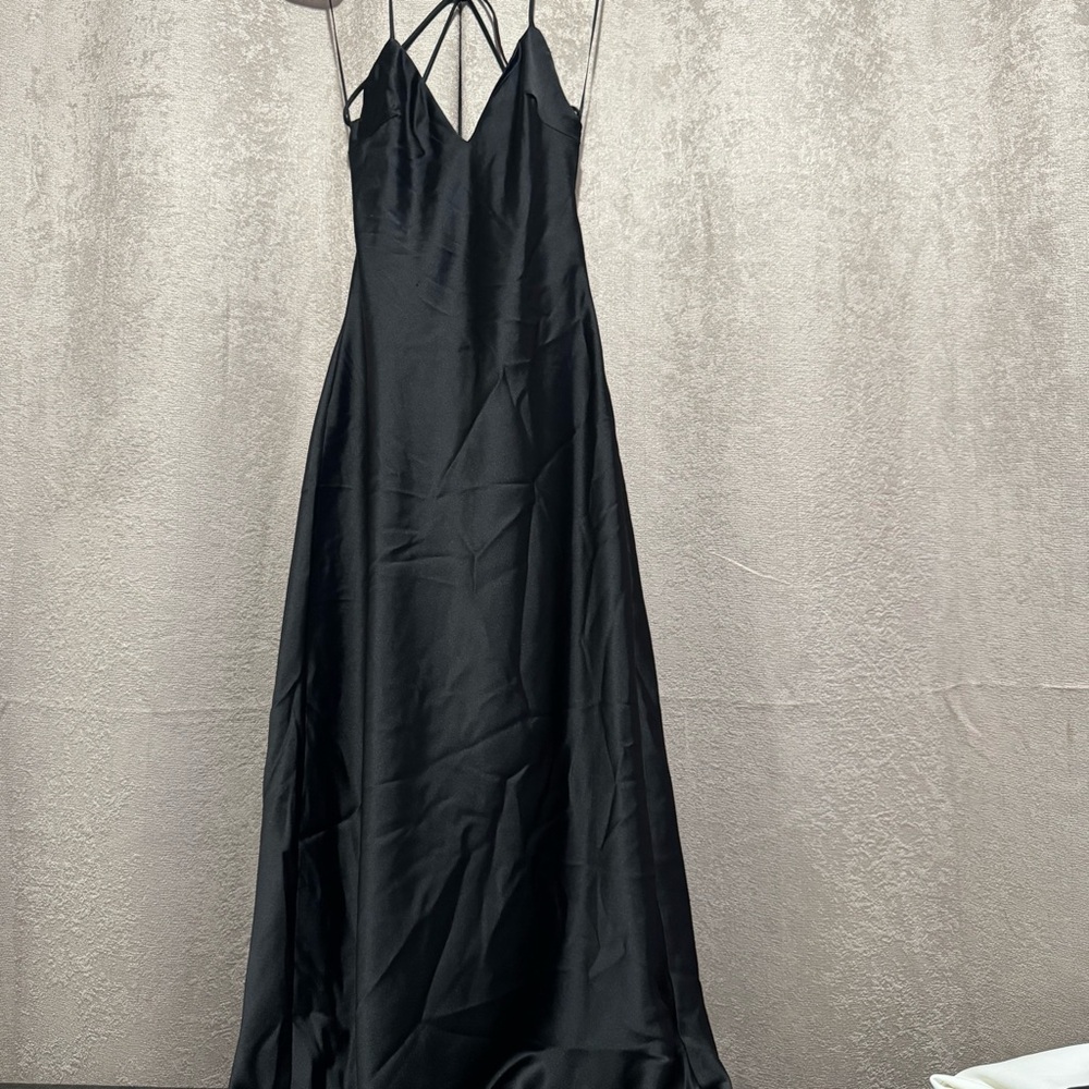 Zara Black Backless Satin Dress - Picture 3 of 7